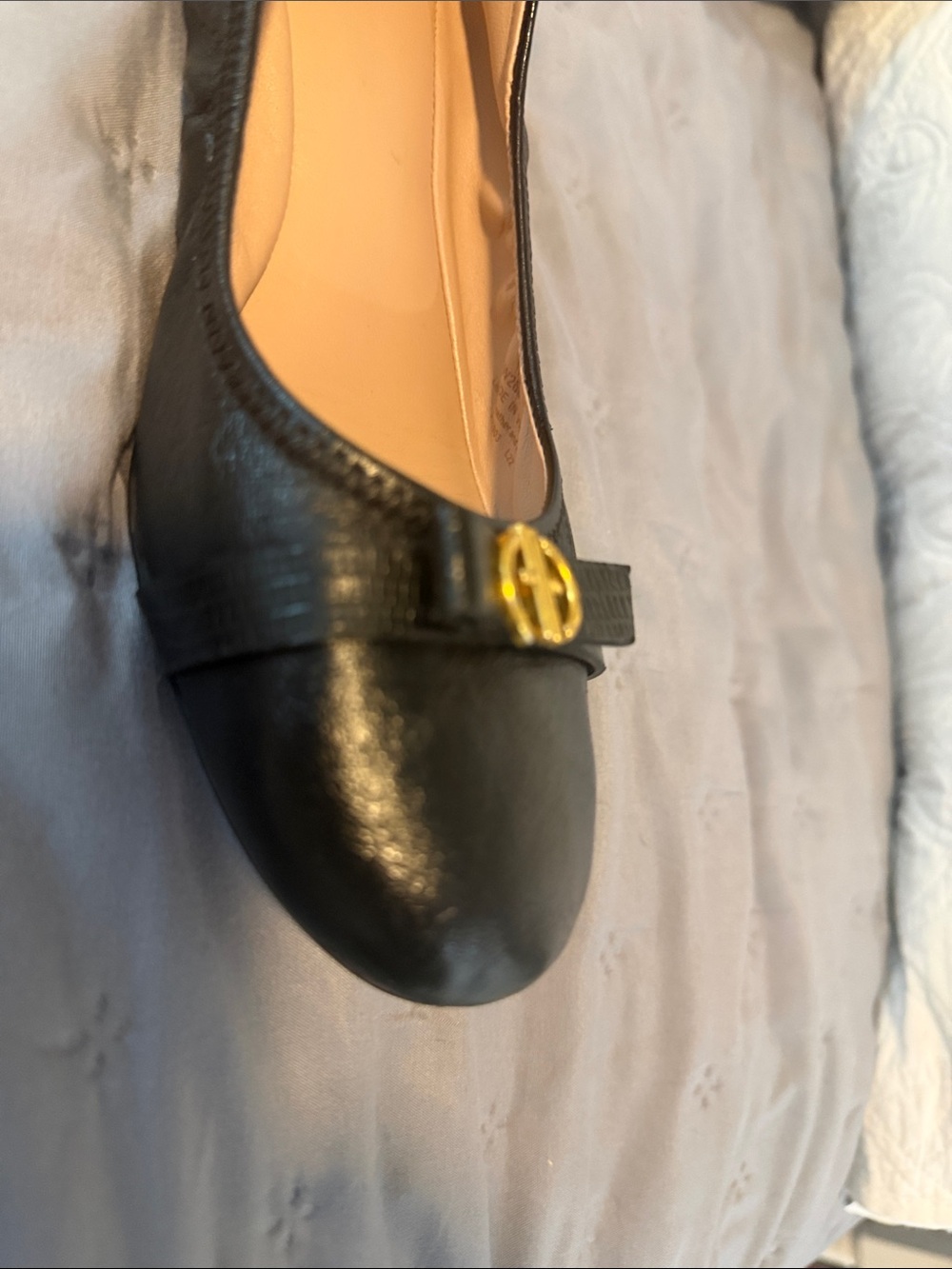 Cole Haan Black Leather Ballet Flats with Gold Double-H Logo - Picture 8 of 10